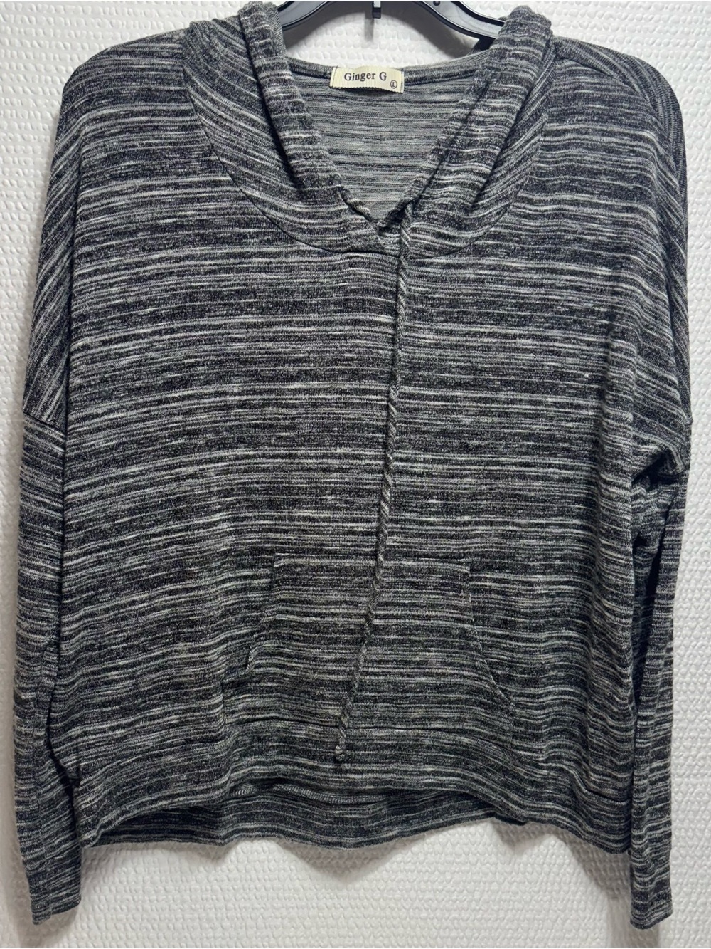 Ginger G Striped Knit Hoodie - Gray/Black